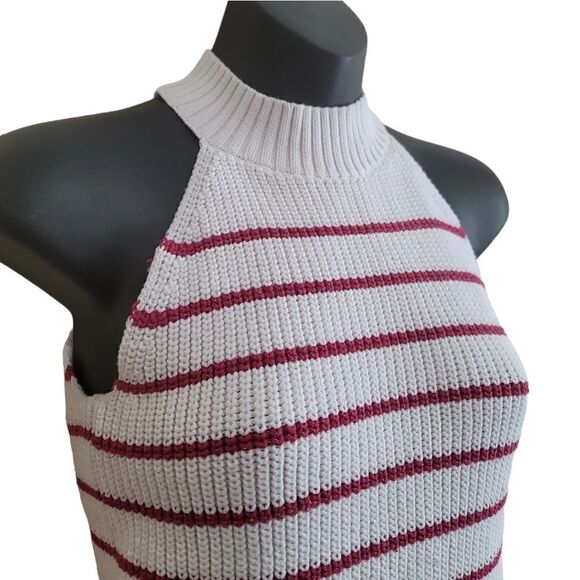 Loft Shimmer Red and Cream Stripe Stitchy Halter Sweater Sz Small - Picture 6 of 9